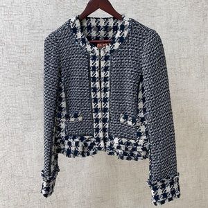 Tory Burch plaid jacket size 6 with hand sew beads details.
